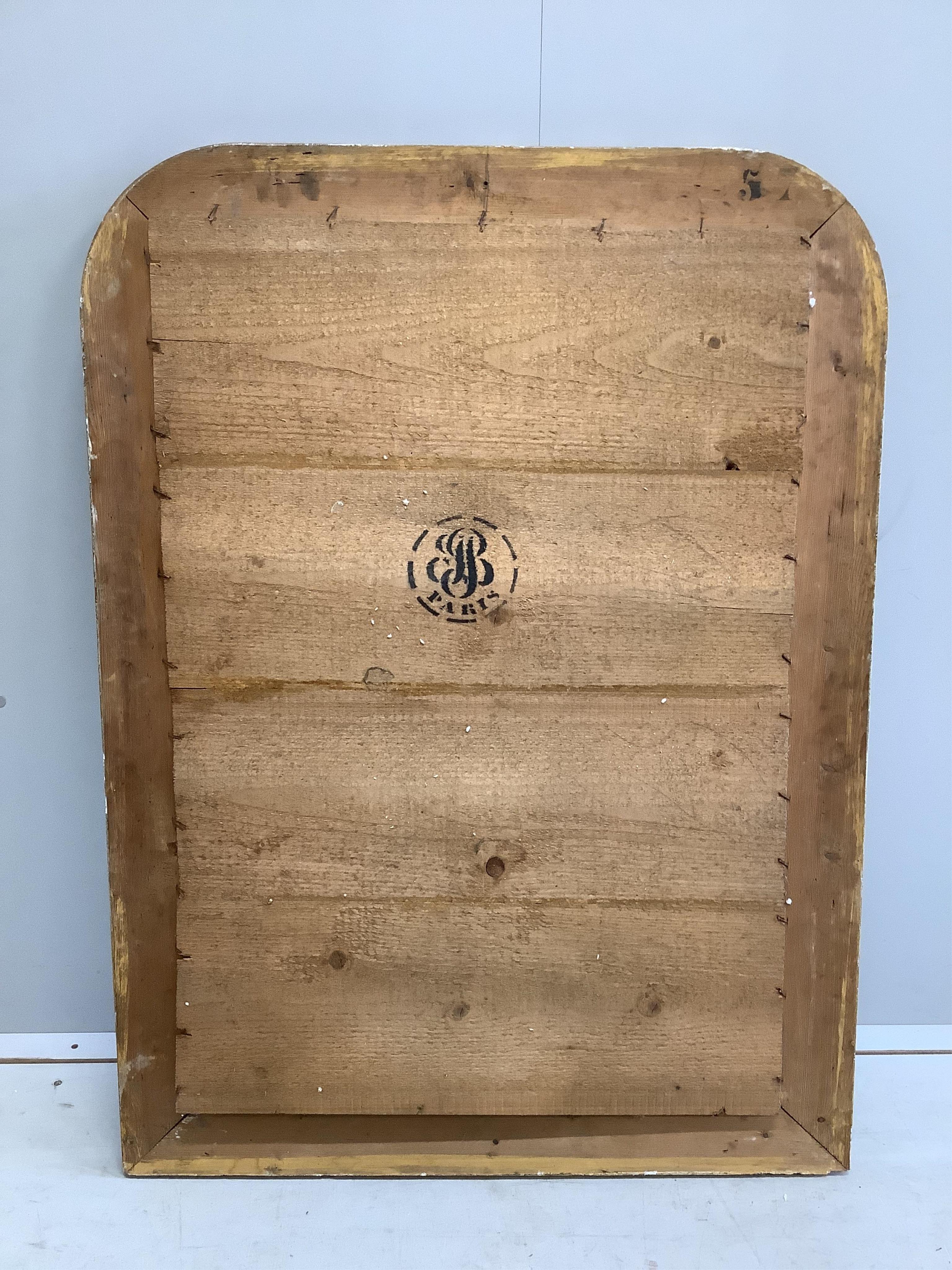 A 19th century French giltwood and composition overmantel mirror, width 76cm, height 105cm. Condition - fair